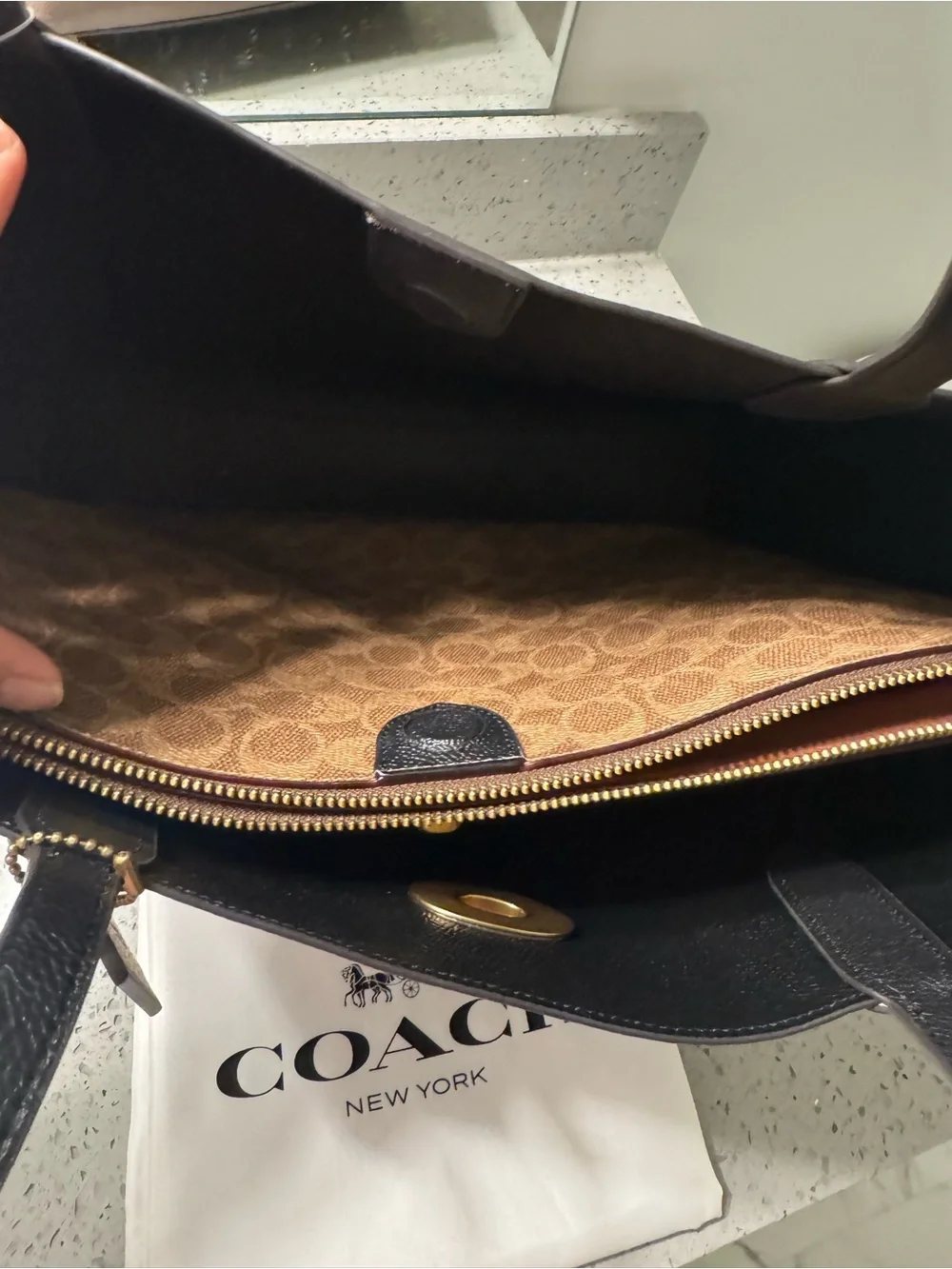 Coach Two-Tone Pebbled Leather Tote Bag in Taupe and Black - Picture 5 of 8